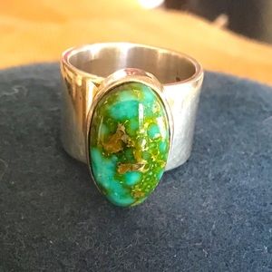 Navajo handcrafted wide band Sonoran gold ring 7